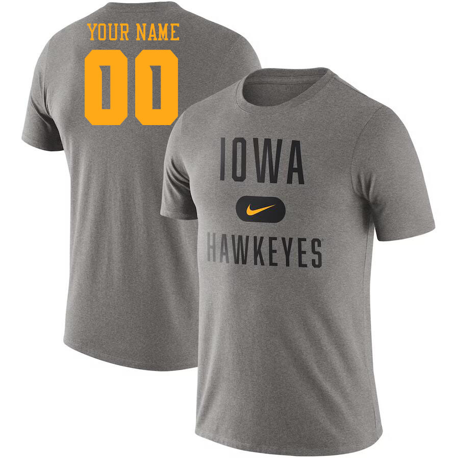 Custom Iowa Hawkeyes Name And Number College Tshirt-Gray - Click Image to Close
